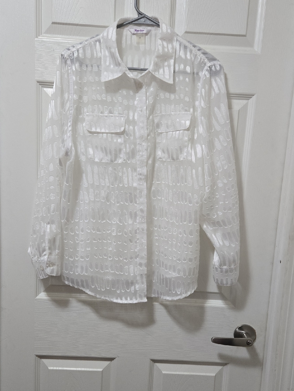 TanJay White Sheer Patterned Button-Up Blouse